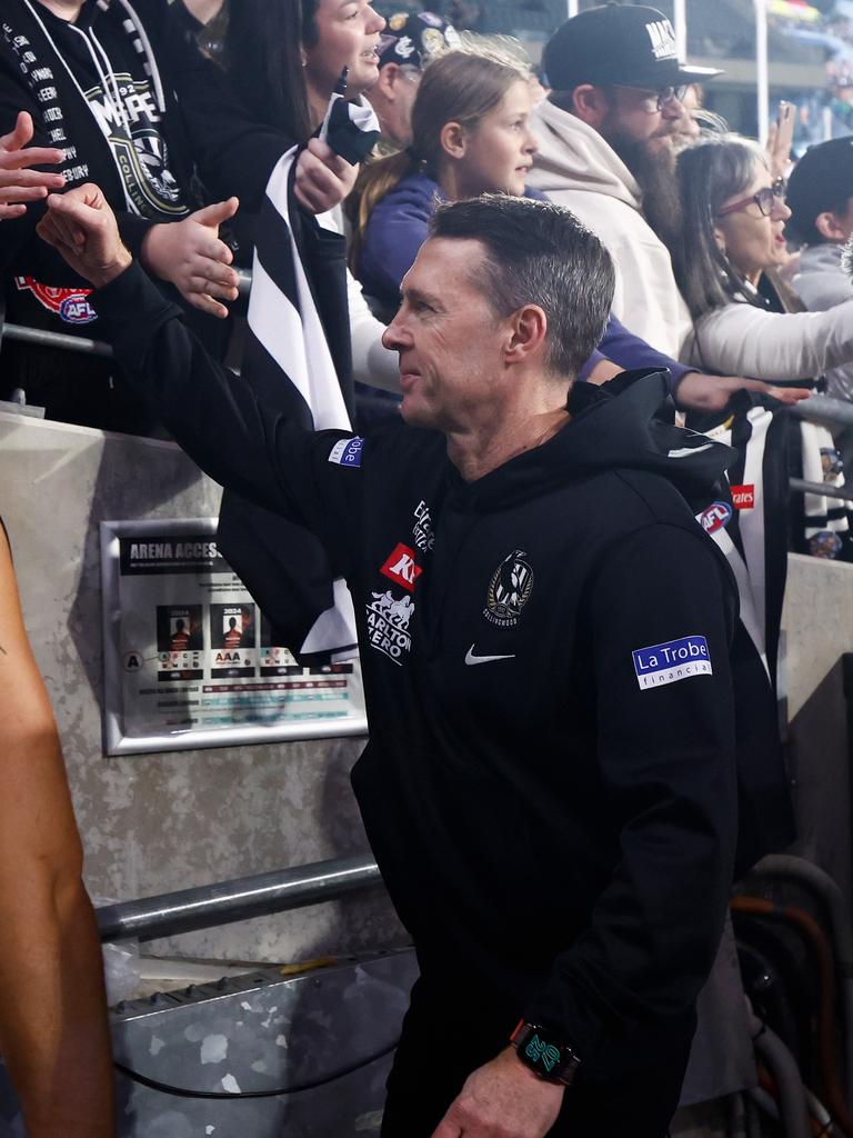 Collingwood coach Craig McRae, on the other hand, is Mr Positive. Picture: Michael Willson/AFL Photos