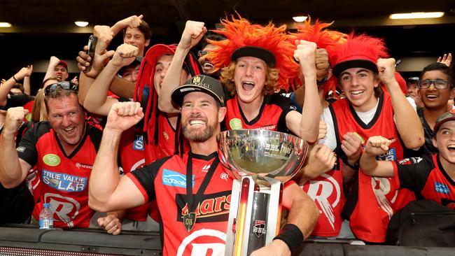 Renegade Dan Christian celebrates winning the BBL final against Melbourne Stars in February 2019. Picture: AAP Image/Mark Dadswell