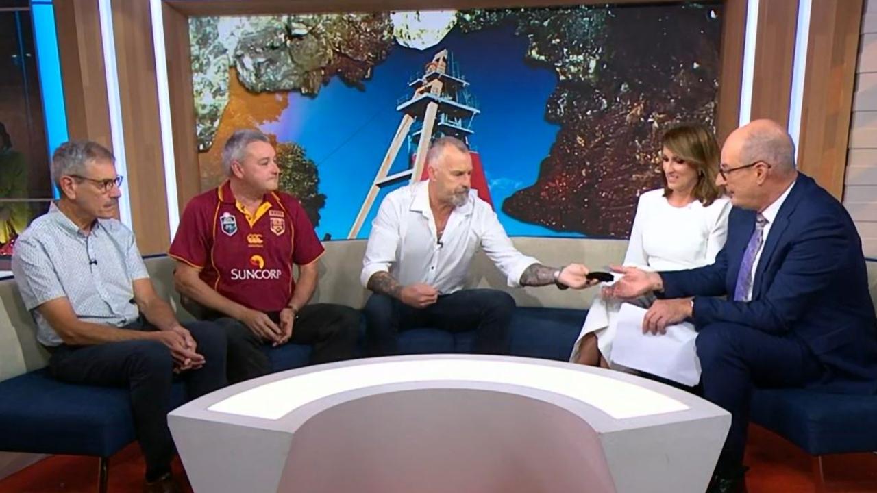 Kochie "David" Koch reunites with Beaconsfield Disaster survivors during final show as host of Sunrise. Picture: Sunrise