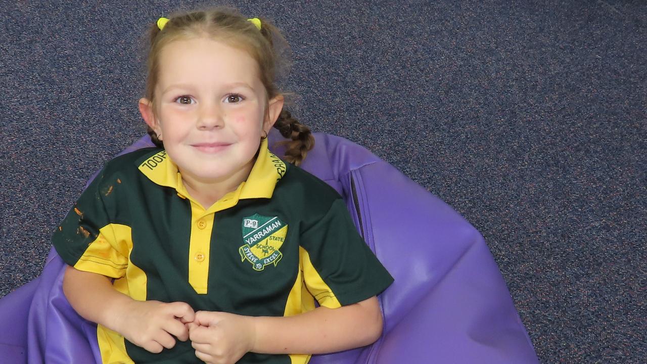 Marley enjoying her first day of prep at Yarraman State School.