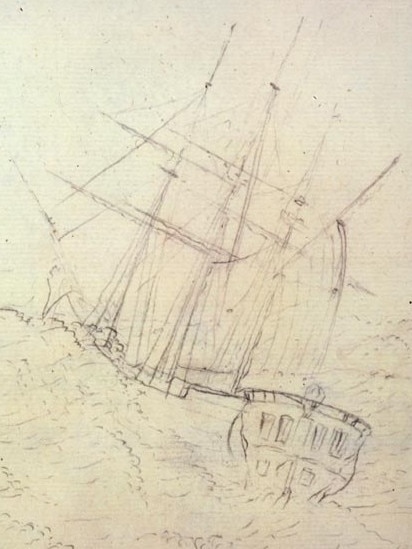 The Endeavour at sea from sketches made during the voyage. Source British Library