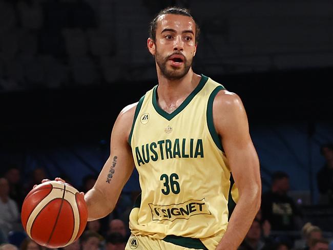 MELBOURNE, AUSTRALIA - JULY 04: Xavier Cooks of the Boomers in action during the game between the Australia Boomers and China at John Cain Arena on July 04, 2024 in Melbourne, Australia. (Photo by Graham Denholm/Getty Images)