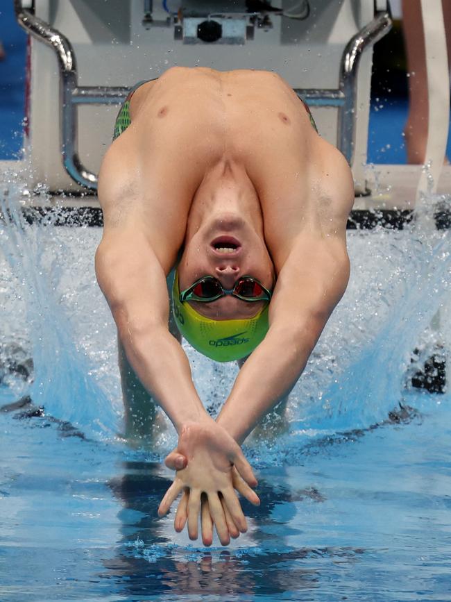 Isaac Cooper of Team Australia competes in heat one of the Mixed 4 x 100m Medley Relay on day six of the Tokyo Olympic Games at Tokyo Aquatics Centre. Photo: Tom Pennington/Getty Images.