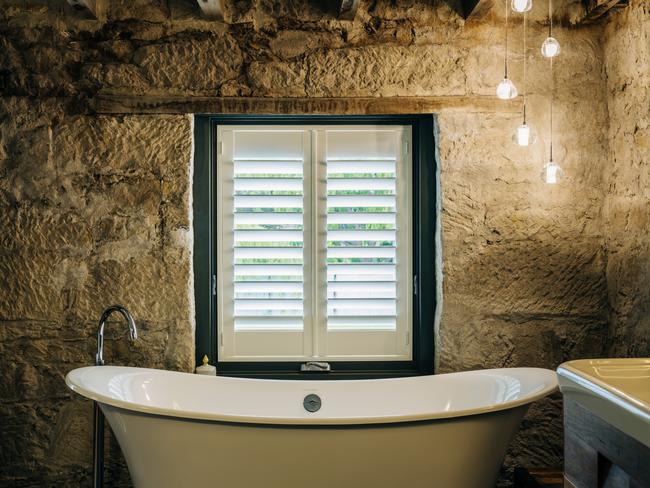 Bathroom luxe at Triabunna Barracks. Picture: Adam Gibson