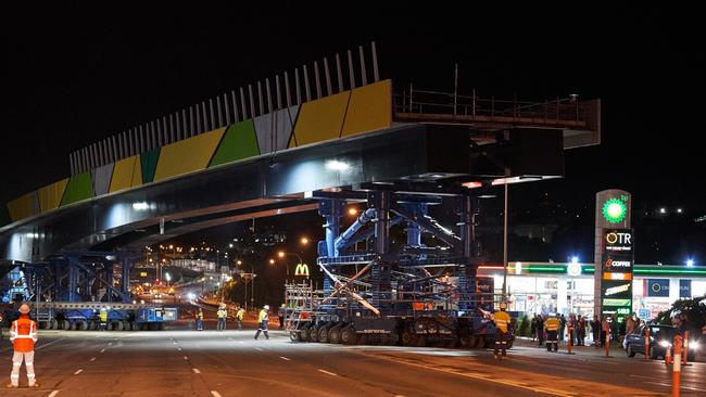 A new bridge is moved into place over South Road in Darlington last year. Picture: AAP / Matt Loxton