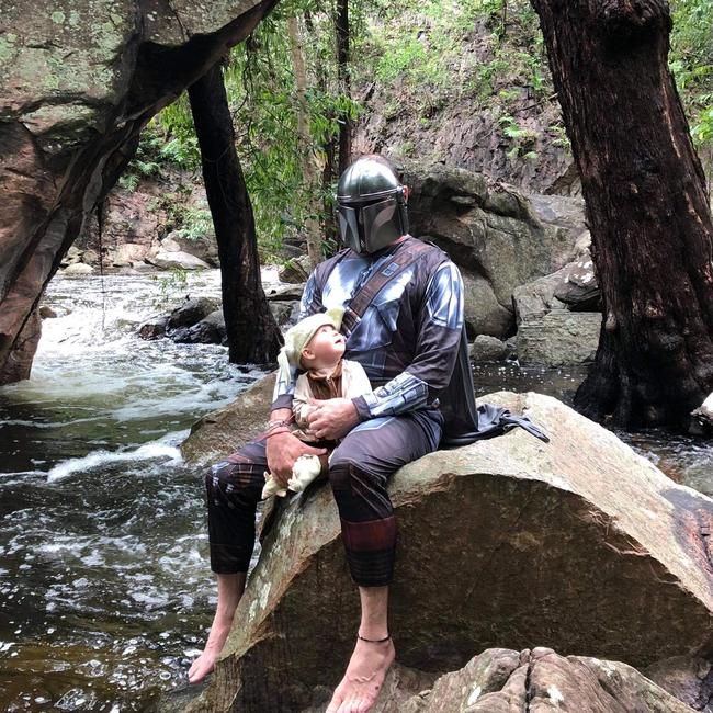 Baby Yoda (aka Oliver Wallis) and Mandalorian in Forest of Dogebah. Picture: Benita Sommerville