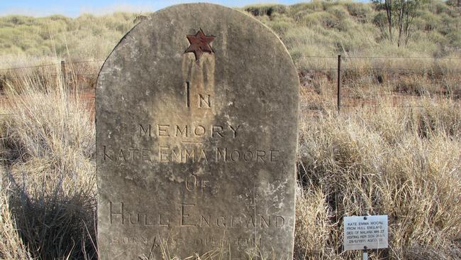 In memory: The headstone at the grave belonging to Kate Emma Moore, with the plaque beside it that notes her death from malaria. Pictures: Samille Mitchell