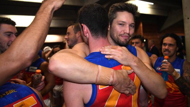 Stef Martin (right) is loving life with the Lions and has just signed a new deal. Pic: AAP