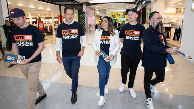 Shawn Lock, Senator Alex Antic, Jacinta Nampijinpa Price, her step son Kinkade Lillie and partner Colin Lillie doing a walk-through of the Elizabeth Shopping Centre. Picture: Brett Hartwig