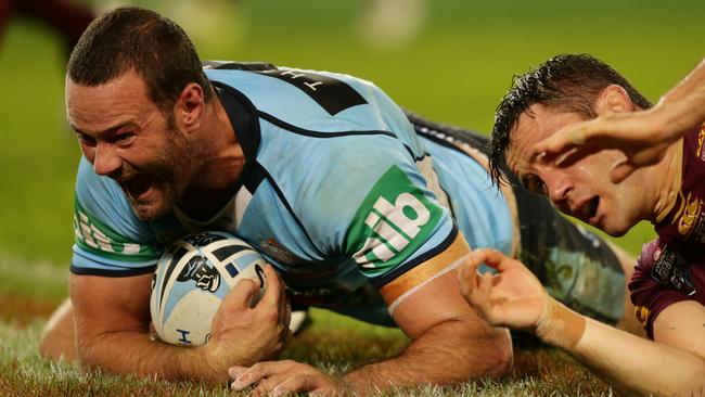 NSW's Boyd Cordner scores a try during State of Origin Game 1 between the NSW Blues and QLD Maroons at ANZ Stadium, Sydney. Pic Brett Costello