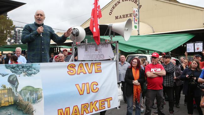 Queen Victoria Market potestors oppose the new development. Picture: David Crosling