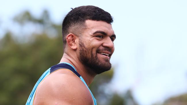 David Fifita in action during a Gold Coast Titans Rugby League Training Session at Parkwood.Photograph : Jason O'Brien