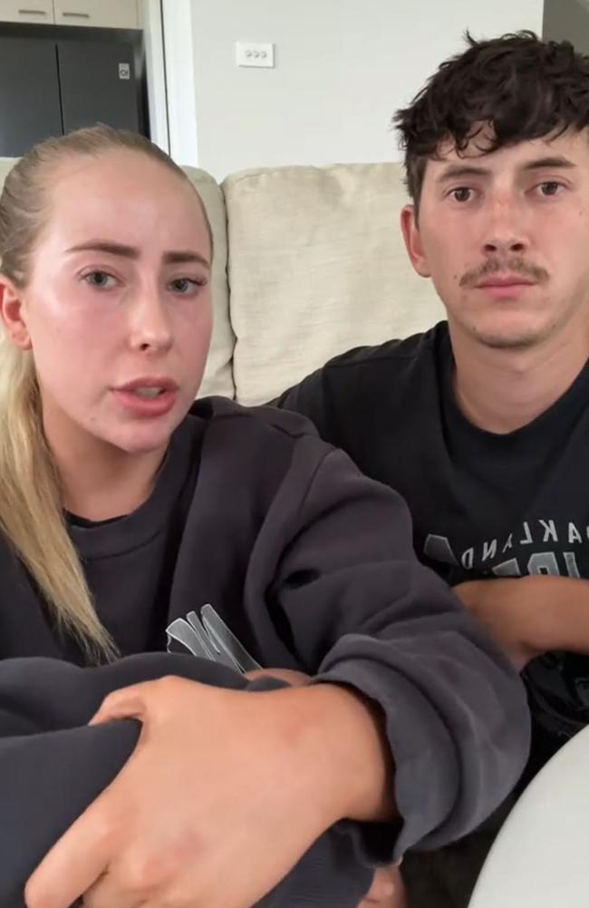 Katilin and Josh Knight posted a tearful apology video after taking part in the trend. Picture: TikTok/@kaitlinknight