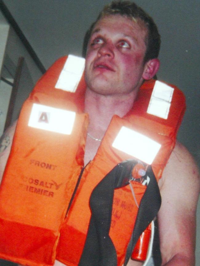 Mark Wilhelm was pictured in the corridors of <i>Pacific Sky</i> naked except for a life jacket. Picture: Supplied