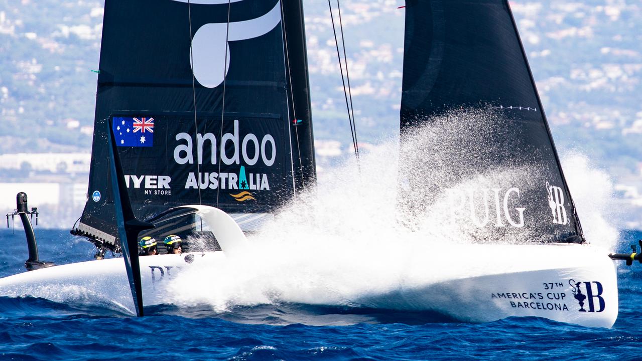 The Australian team on the water ahead of the women’s America’s Cup. Picture: Nic Douglass @sailorgirlhq