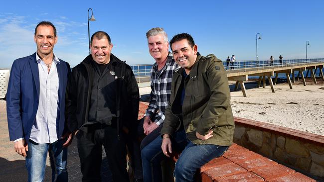 Members of the Jetty Road Main Street Committee who are hoping to secure major investment at Glenelg Jetty. Pictured are Con Maios, Rocco Caruso, Mark Faulkner and Tony Beatrice. Picture: Keryn Stevens