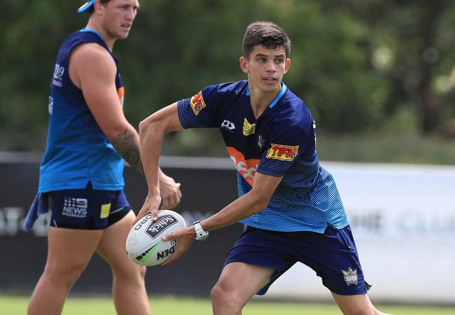 Titans legend Preston Campbell's son Jayden at training. Picture: Adam Head