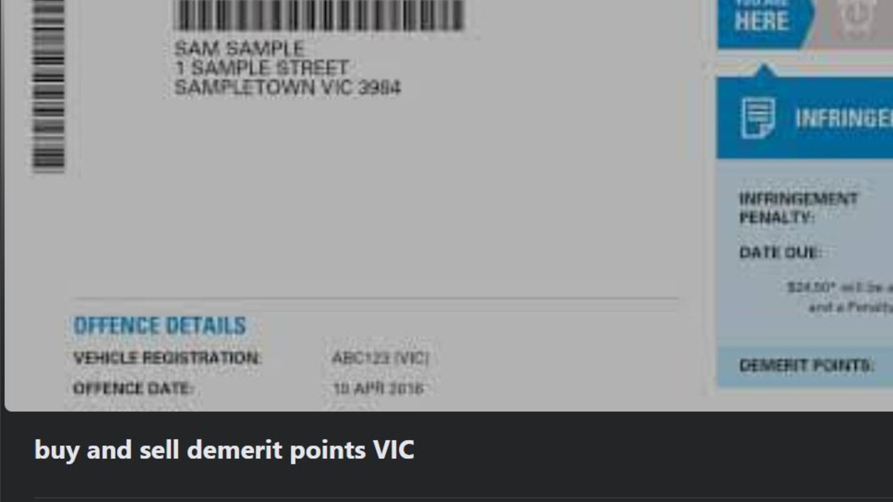 'buy and sell demerit points VIC' Facebook page. Picture: Facebook