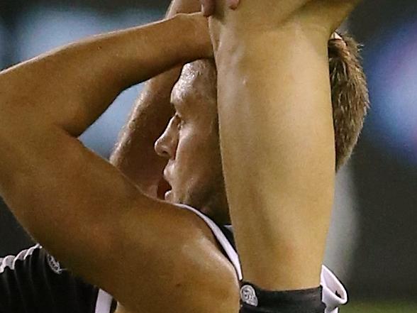 AFL: Pre Season Match St Kilda v Port Adelaide Sean Dempster after being hit in the head in the third term  Picture:Wayne Ludbey