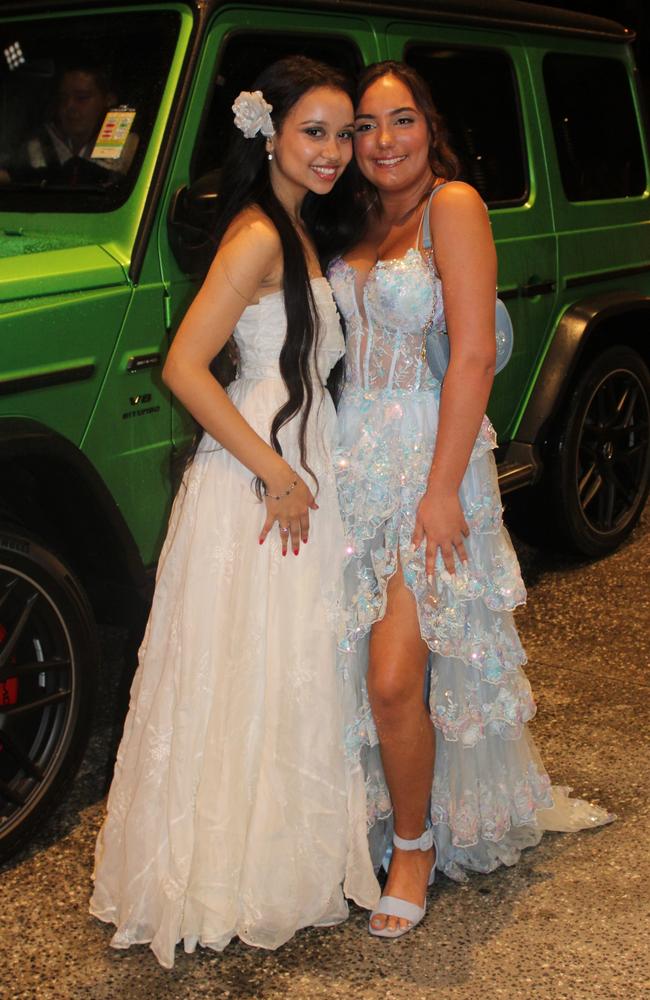Abbey Bielby and Jordyn Smith at Siena Catholic College's Benefit Ball Formal at the Maroochy RSL on May 31, 2025. Picture: Sam Turner