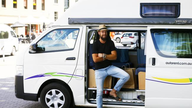 Jerome Jacotin, 30, of Montpellier, France, paid $3300 to hire his campervan for 17 days in Tasmania. It would have cost half that in Melbourne. Picture: MATT THOMPSON