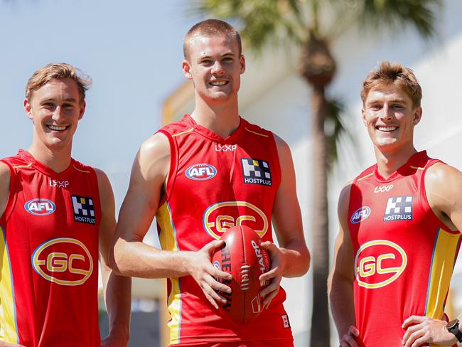 Gold Coast will unveil three local debutants at Gather Round. Sam Clohesy, Ethan Read and Will Graham. Picture: Gold Coast Suns Media