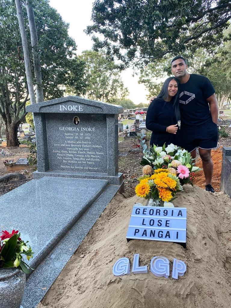 Tevita Pangai Jr and Anna Inoke their daughter Georgia Lose Galilee Pangai. Picture: Instagram