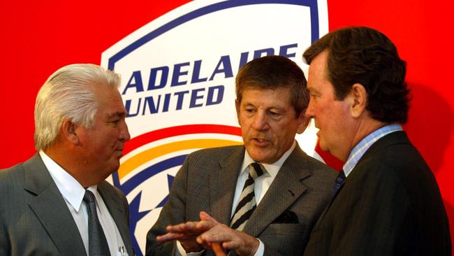  Nick Bianco, Gordon Pickard and John O'Neill at an Adelaide United Football Club press conference at Hindmarsh Stadium. 