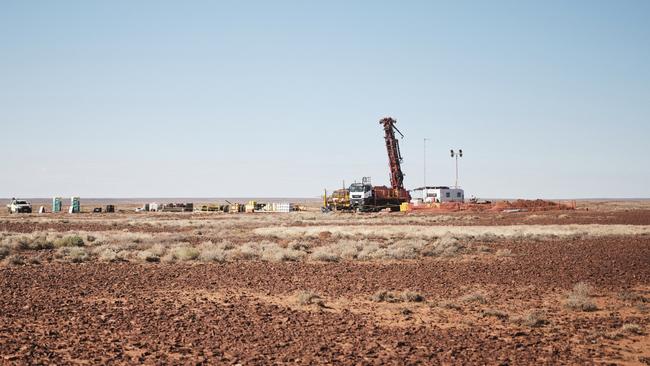 A drill rig at BHP’s Oak Dam copper prospect in South Australia. The company expects to spend about $600m on exploration this year. Picture: Supplied