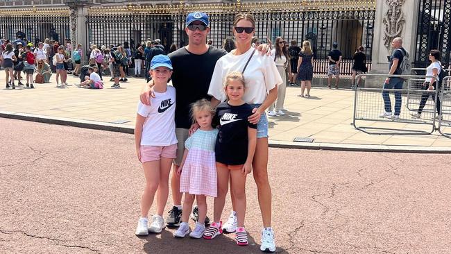 Warner and wife Candice with their children in London. Picture: Instagram