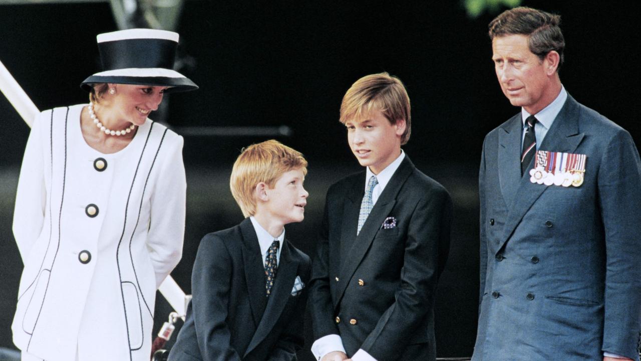 The boys with their parents, Princess Diana and Prince Charles, on VJ Day, August 19, 1995. Picture: Johnny Eggitt/AFP