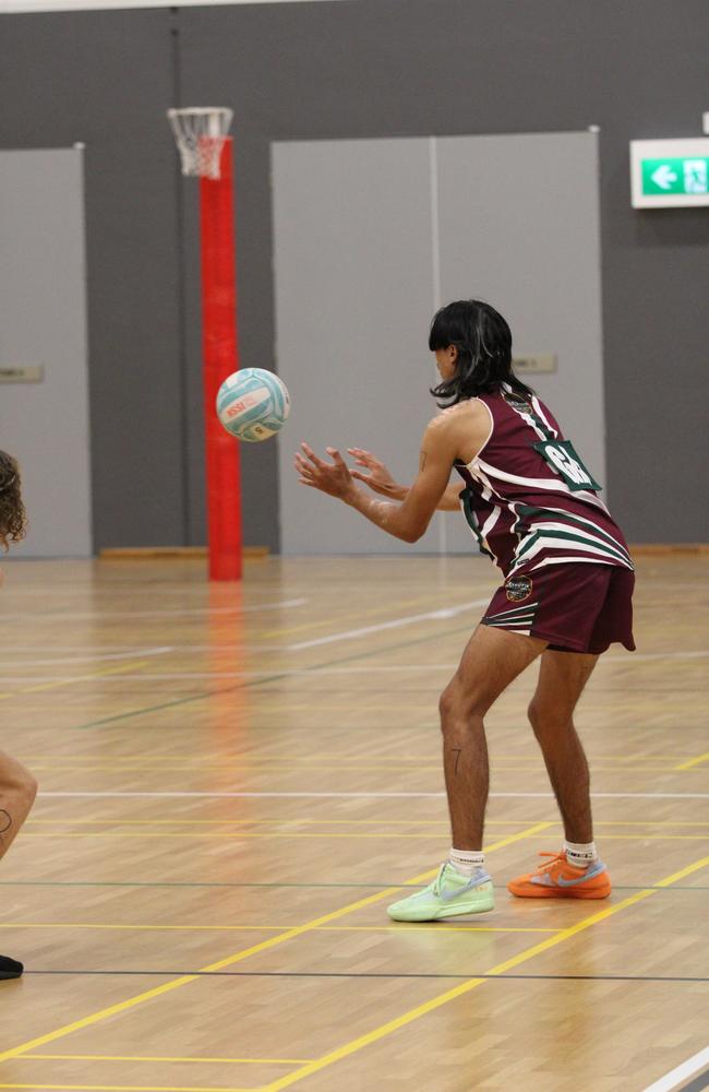 Netball action at QISSN 2024 held in Townsville. (Boys) Mt Maria College v St Catherine's Catholic College