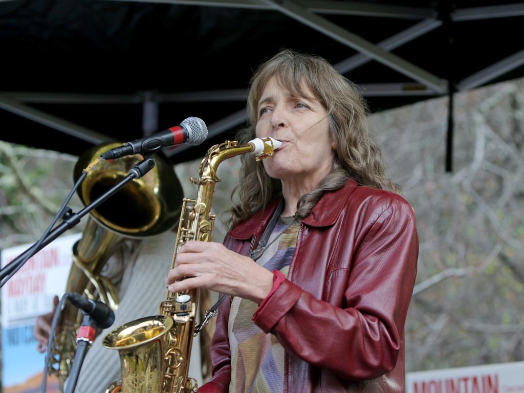 A musician performs at the Mountain Mayday Rally at the Cascade Gardens in South Hobart. Picture: PATRICK GEE