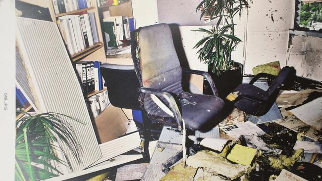 Exhibit photos of the inside of the NCA building, following the explosion in 1994 that killed Geoffrey Bowen. Picture: NCA NewsWire / Dean Martin