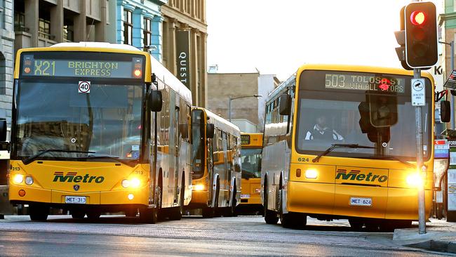 Bus traffic in Elizabeth Street in Hobart. Picture: SAM ROSEWARNE.