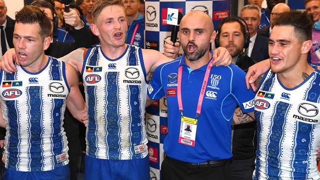 North Melbourne caretaker Rhyce Shaw has reshaped the Roos in his image and is reaping the rewards. Picture: Getty Images