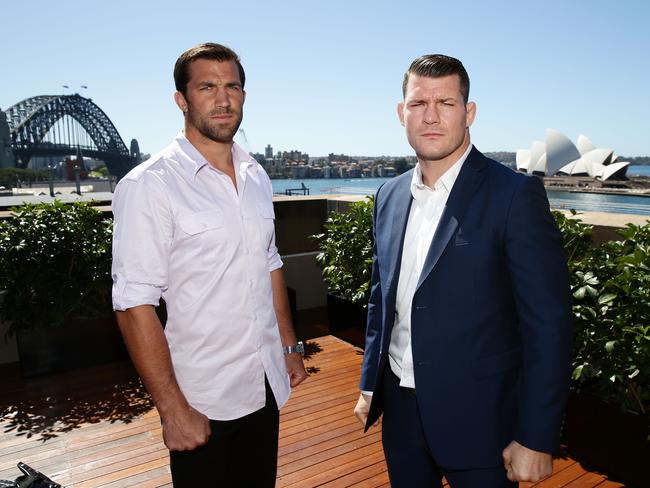 SYDNEY, AUSTRALIA - SEPTEMBER 11: Luke Rockhold (L) and Michael Bisping (R) pose during the UFC Fight Night: Rockhold v Bisping Press Event at Museum of Contemporary Art on September 11, 2014 in Sydney, Australia. (Photo by Matt King/Getty Images)