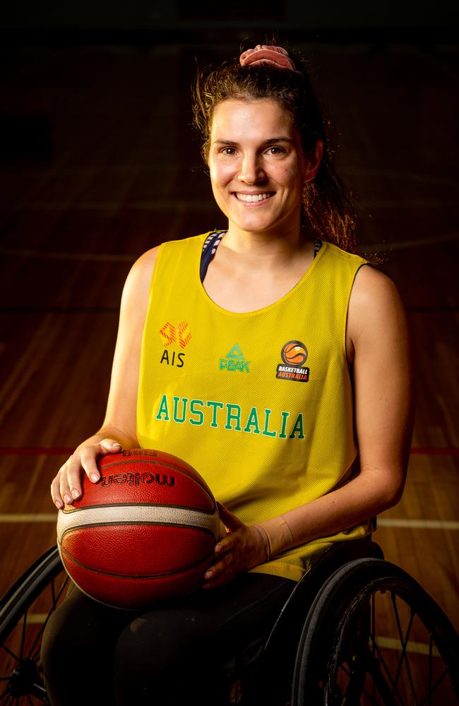 Representatives from the Australian Wheelchair Basketball team are in town for training prior to the Tokyo Olympics. Ella Sabljak. Picture: Che Chorley