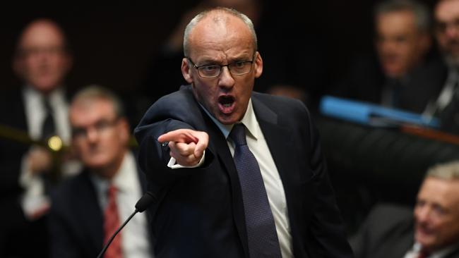 New South Wales State Opposition Leader Luke Foley reacts during Question Time in the Legislative Assembly at NSW Parliament House in Sydney, Wednesday, October 24, 2018. (AAP Image/Dean Lewins) NO ARCHIVING