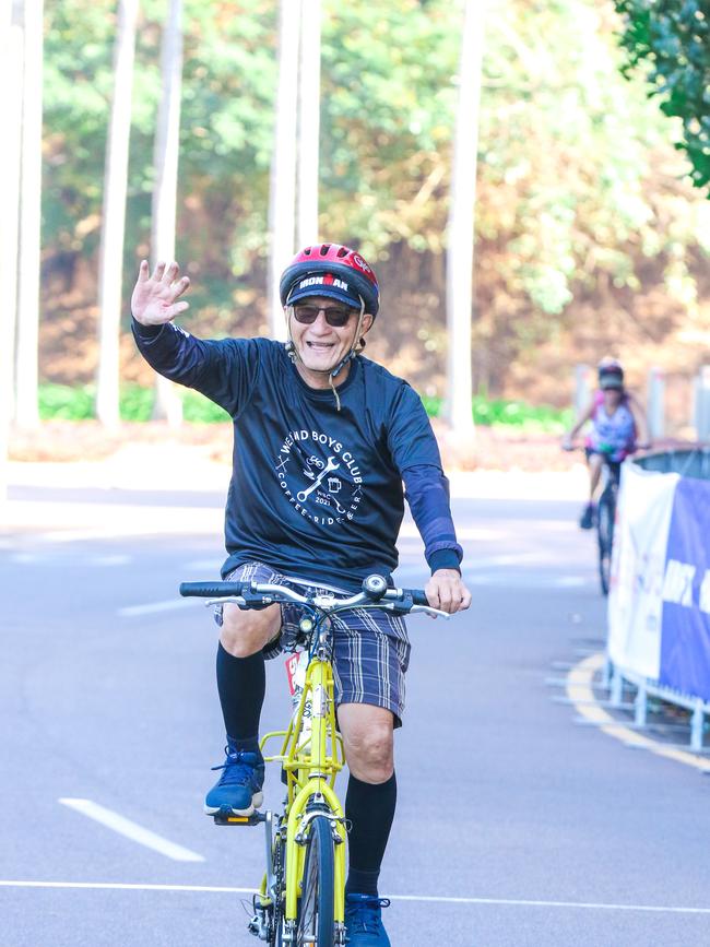 Antonio Senga in the Annual Gran Fondo finishing at Darwin Waterfront. Picture: Glenn Campbell