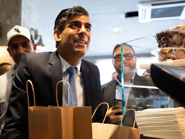 Rishi Sunak, visits a bakery during a general election campaign event in Golders Green, north London, on June 30. Picture: James Manning/AFP