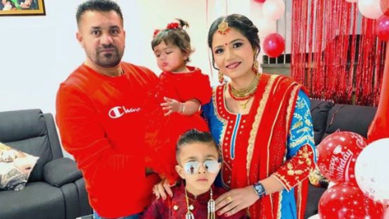Gursirat, one, with her mum Sandeep, dad Sodhi and brother Gurshen, spent weeks in hospital after suffering a severe Strep A infection. Picture: Supplied