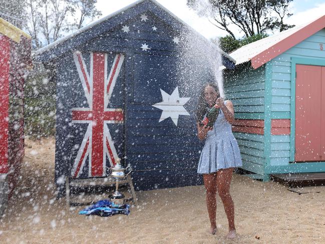 Champagne time for Keys. Picture: Adrian Dennis / AFP