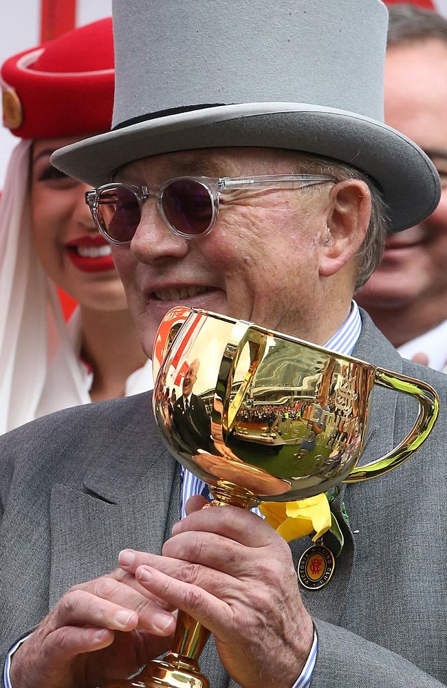 Lloyd Williams with his fifth Melbourne Cup. Picture: Wayne Ludbey