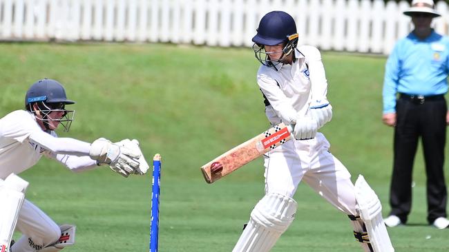 BGS batsman Ben Rothwell GPS first Xv cricket between Nudgee and BGS at Nudgee college Saturday February 17, 2024. Picture, John Gass