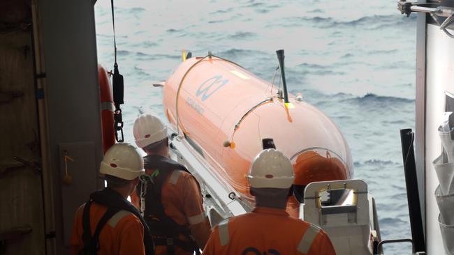 Ocean Infinity launches an autonomous underwater vehicle in the hunt of Malaysia Airlines' flight MH370. Picture: AFP