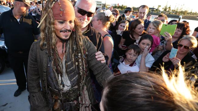 Johnny Depp meets fans at Cleveland after a day filming Pirates of the Caribbean. Pic Peter Wallis