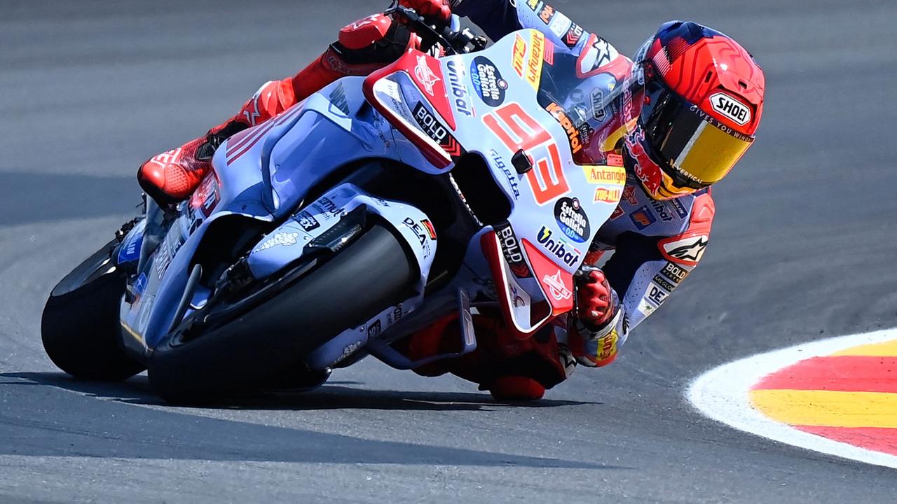 Ducati Spanish rider Marc Marquez competes during the MotoGP Aragon Grand Prix at the Motorland circuit in Alcaniz, northeastern Spain, on September 1, 2024. (Photo by JOSE JORDAN / AFP)