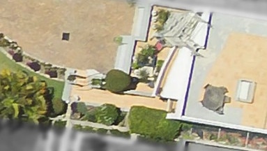 An aerial image of the lot. The shared terrace, featuring a table with chairs and Ms Barter’s skylight, can be seen on the right. Picture: Google Maps