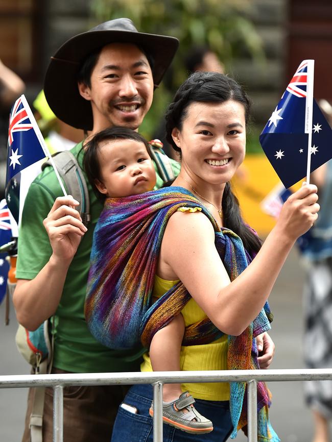 Jason and Tai Hsu with their 18-month-old son Jasper. Picture: Jay Town